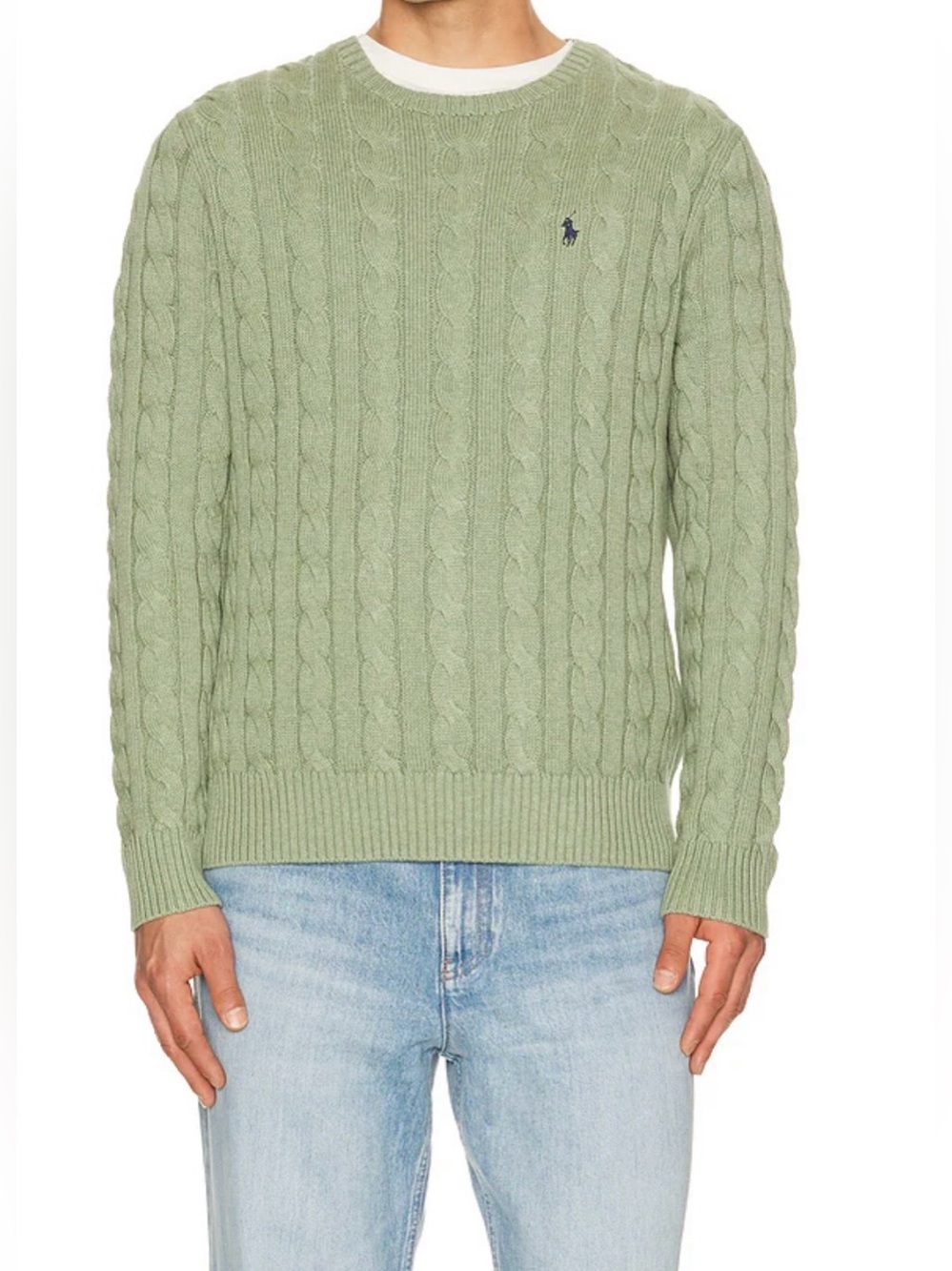 Polo by Ralph Lauren Light Sage Cable-Knit Crewneck Sweater